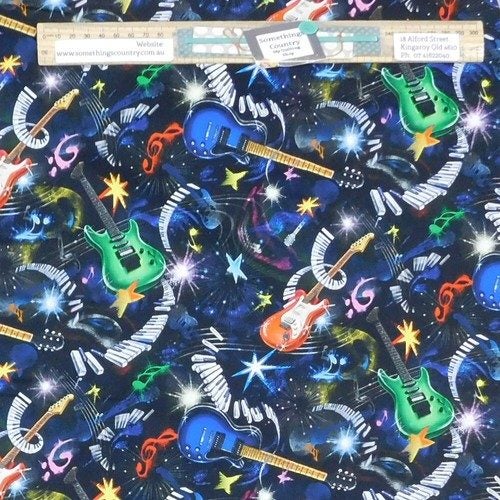 Quilting Patchwork Fabric Sewing Rockin' Out Music 50x55cm FQ Carousel 1