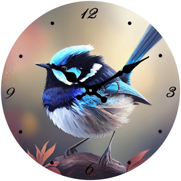 Clock Birds Glass Blue Wren 17cm Wall Clocks Small Carousel 1