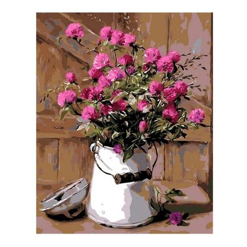 DIY Paint By Numbers Pink Flowers 20x30cm with Canvas & Frame Carousel 1