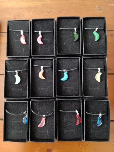12 petite crescent gemstone necklaces Carousel 1