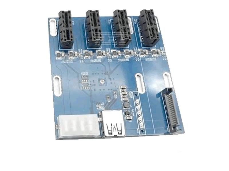 Blue PCIe 1 To 4 PCI Express 1X Slots Riser Card Mini ITX To External 4 PCI-e Carousel 1