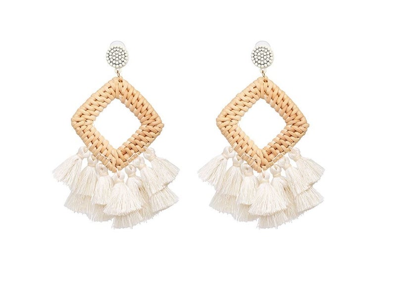White Tassel Earrings Carousel 1