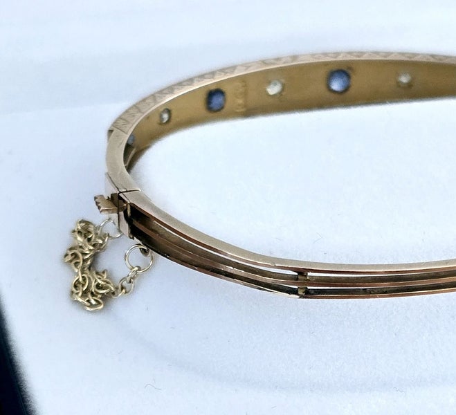 Edwardian 1900's hinged bangle 9ct rose gold - Diamonds and Ceylon Sapphires Carousel 9