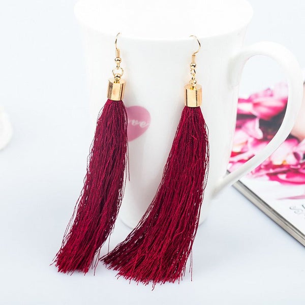 Tassel Burgundy Long Fashion Earrings Carousel 1