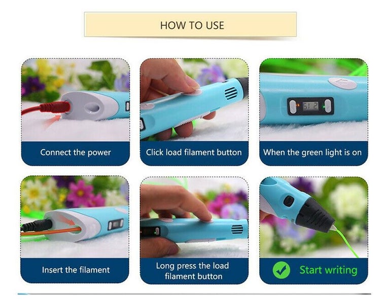 3D Printing Drawing Pen Printer USB + AC Adapter + 1.75mm PLA Filaments Carousel 6