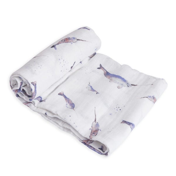 Little Unicorn - Single Cotton Muslin Swaddle - Narwhal Carousel 1