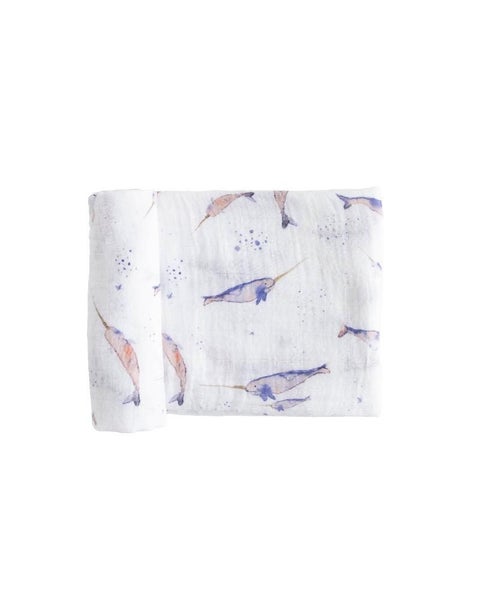 Little Unicorn - Single Cotton Muslin Swaddle - Narwhal Carousel 2