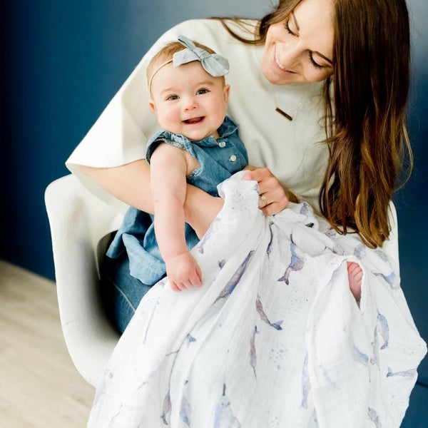 Little Unicorn - Single Cotton Muslin Swaddle - Narwhal Carousel 5