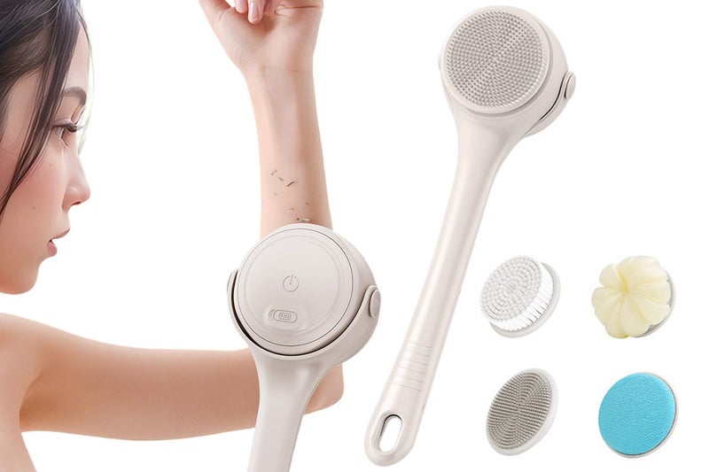 Electric Body Back Scrubber Dual Handle Bath Brush for Shower -Apricot Carousel 1