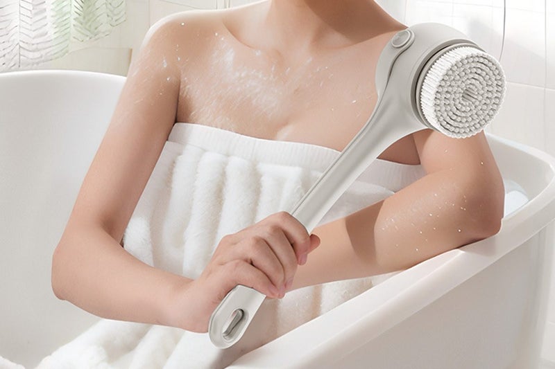 Electric Body Back Scrubber Dual Handle Bath Brush for Shower -Apricot Carousel 8