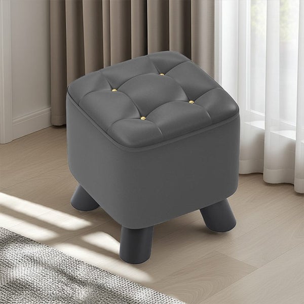 Small Square Ottoman Foot Rest Stool Faux Leather Padded Seat - Dark Grey Carousel 1