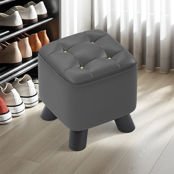 Small Square Ottoman Foot Rest Stool Faux Leather Padded Seat - Dark Grey Carousel 2