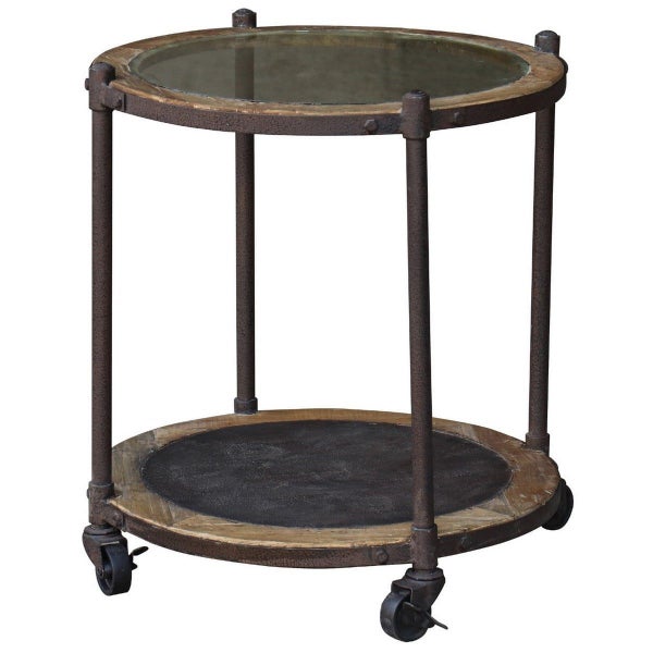 Industrial Side Table with Wheels - Reclaimed Elm Carousel 1