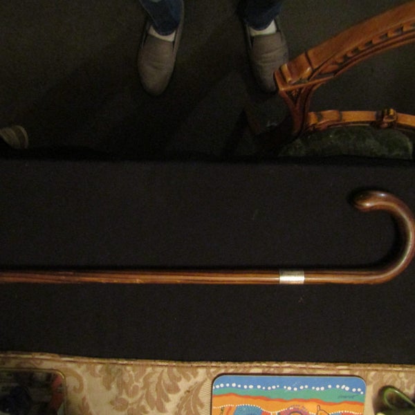 Antique Malacca Crook Cane (Walking Stick). 1929 Sterling Silver Collar. Carousel 4