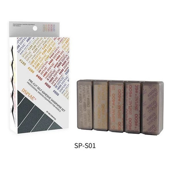 DSPIAE SP-S01 Adhesive Sandpaper Set - 180 to 800 Grit for Model Finishing Carousel 1