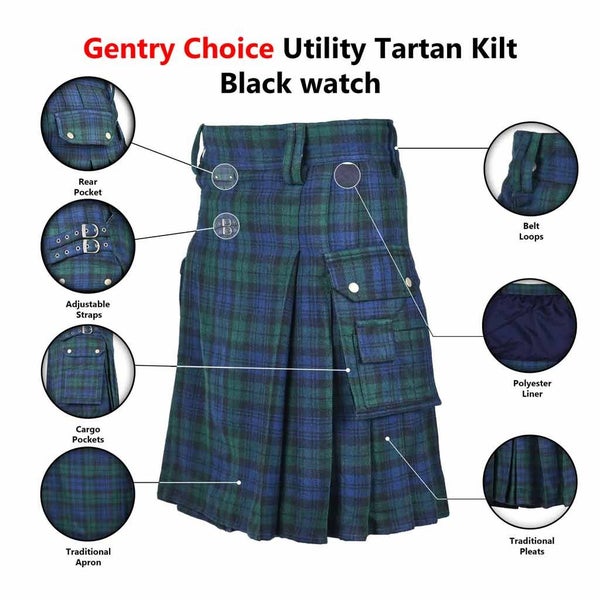 Utility Tartan Kilt Black Watch with Cargo Pockets Carousel 8