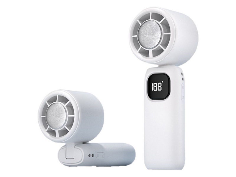 100 Speeds USB Digital Display Cooling Fan with Lanyard and Phone Holder White Carousel 7