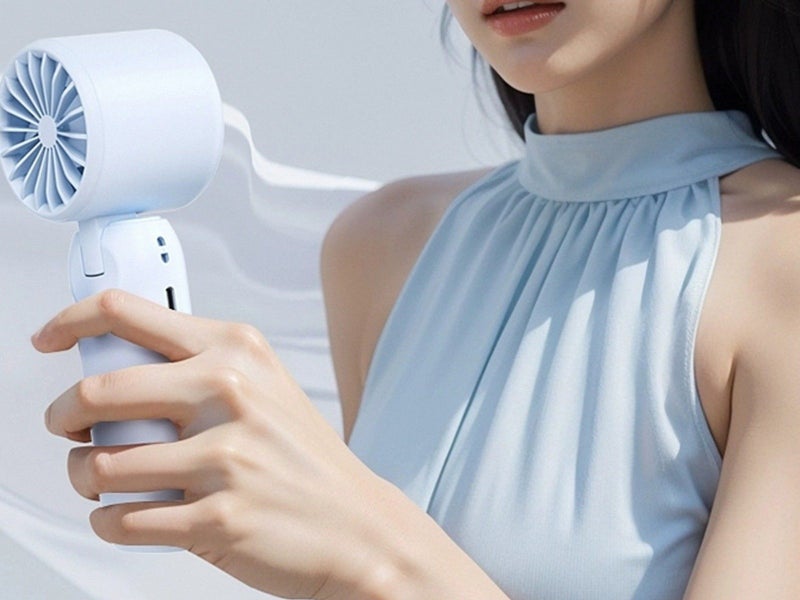 100 Speeds USB Digital Display Cooling Fan with Lanyard and Phone Holder Blue Carousel 2