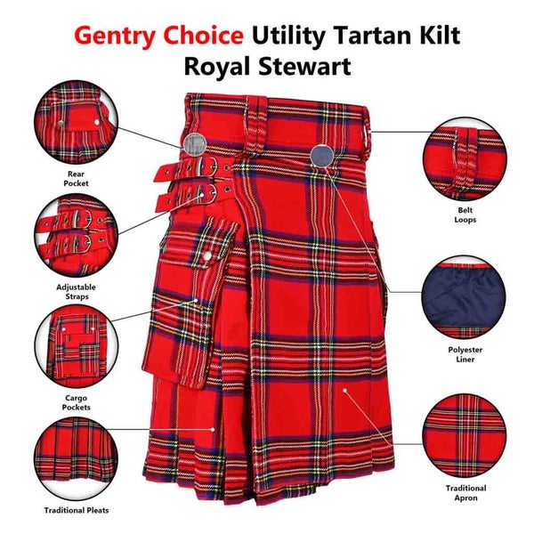 Utility Tartan Kilt Royal Stewart with Cargo Pockets Carousel 9