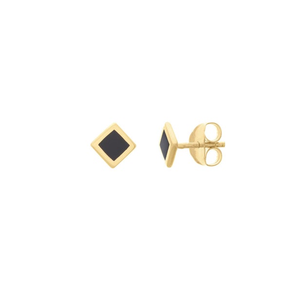 14k Yellow Gold Black Enamel Rhombus Stud Earrings, 5mm Carousel 1