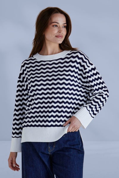 Betty Basics Ember Knit Jumper Navy Wave Stripe Carousel 1