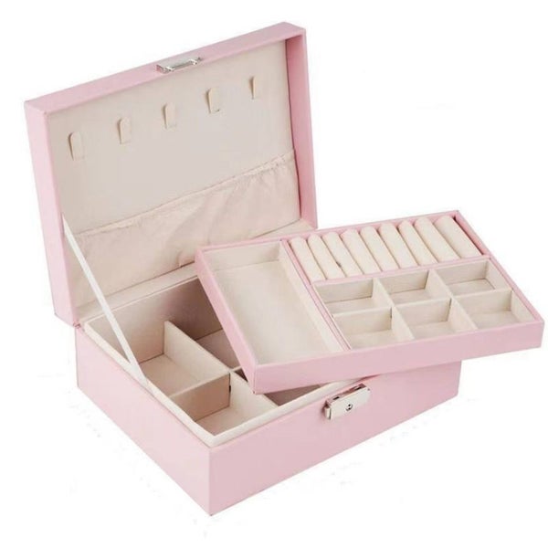 Portable Multifunctional Jewelry Box Accessories Storage Box (Pink) Carousel 3