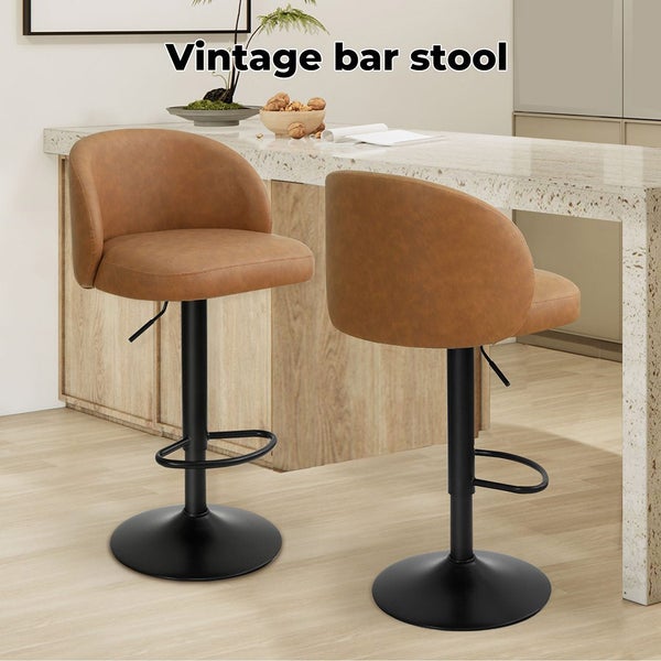 Levede 4x Bar Stools Gas Lift PU Leather Footrest Swivel Adjustable Kitchen Carousel 2
