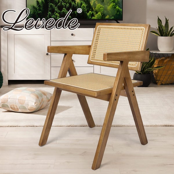 Levede 1x Armchair Dining Chair Wicker Wooden Chairs Rattan Accent Lounge Seat Carousel 9