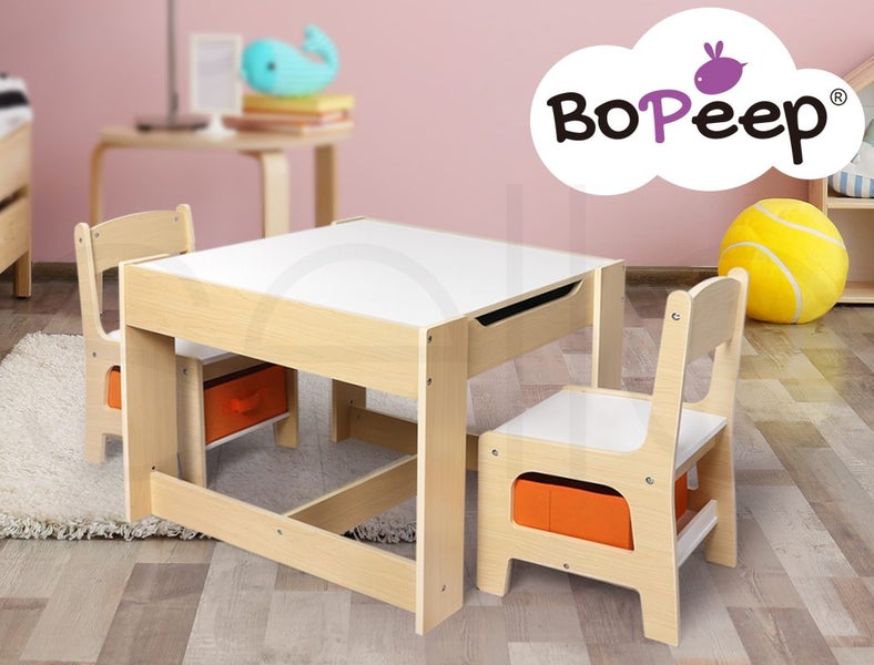 Bopeep Kids Table and Chair Set Storage Box Toys Play Activity Desk Wooden Study Carousel 9