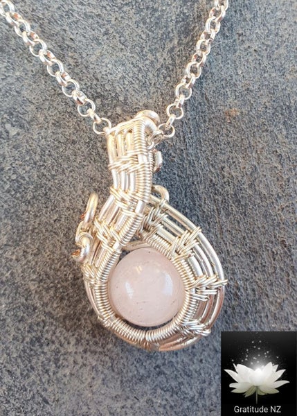 Stunning Silver Wire Wrapped Rose Quartz Necklace CLEARANCE Carousel 1