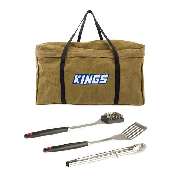 Adventure Kings BBQ Canvas Bag + Tongs Spatula Scraper/Brush Camping Tool Set Carousel 1