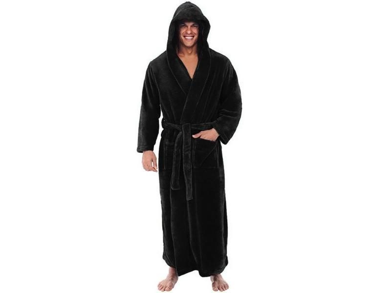 Winter Warm Bath Robe Men Bathrobe Nightgown Soft Coral Fleece Hooded Bathrobes Carousel 1