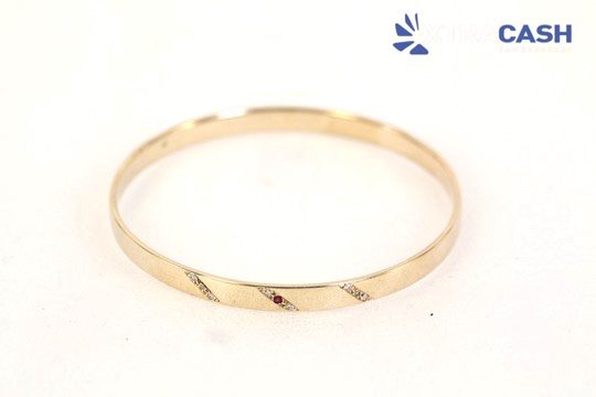 9ct Yellow Gold, Diamond And Ruby Solid Bangle Carousel 1