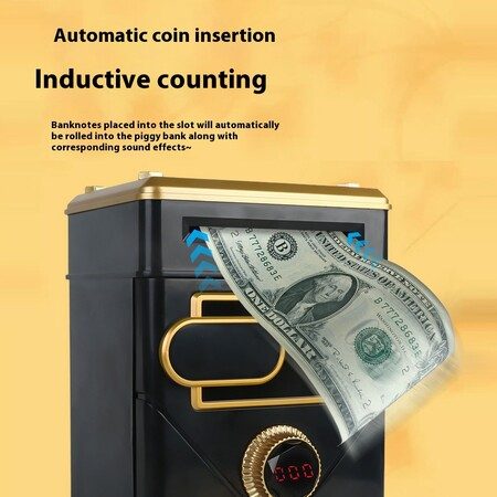 Pink Touch Screen Password Piggy Bank Kids Large Capacity Mini Saafe Battery Carousel 6