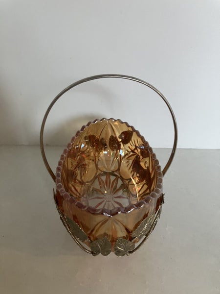 Rare Sowerby Marigold Carnival Glass Art deco Boat shaped dish in metal No. 248063615879024385112