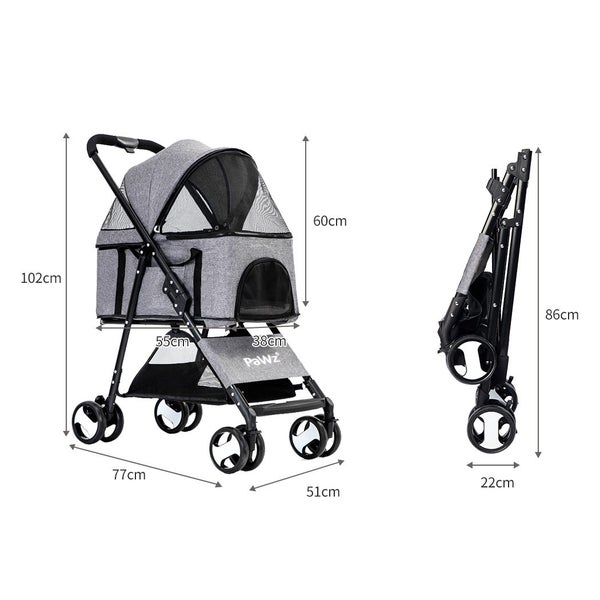 Pawz Large Pet Stroller Dog Cat Travel Carrier Pram Foldable Pushchair Outdoor Carousel 10