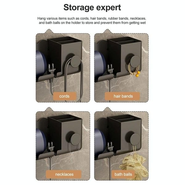 Wall Mounted Holder For Dyson Hair Dryer Bathroom Storage Rack Simple Black Bat Carousel 5