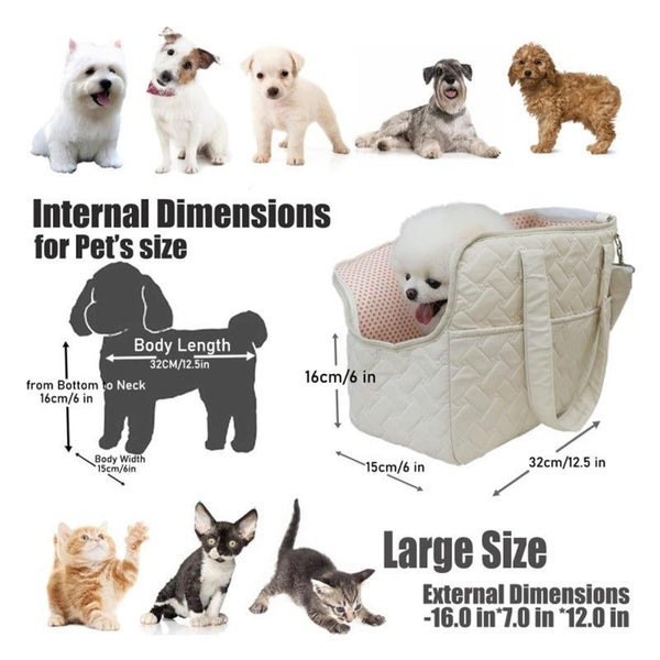 Elosung Beige Fashionable Pet Carrier Bag Stylish Handbag For Cats And Small Dog Carousel 2