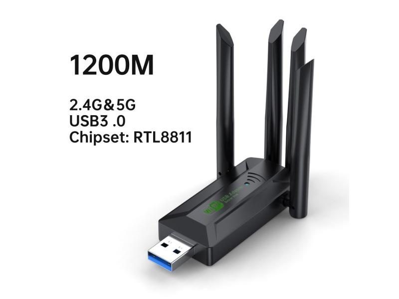 Dual Band USB Wifi 1200Mbps Adapter 2.4GHz 5GHz WiFi With 4 Antenna PC Mini Carousel 1