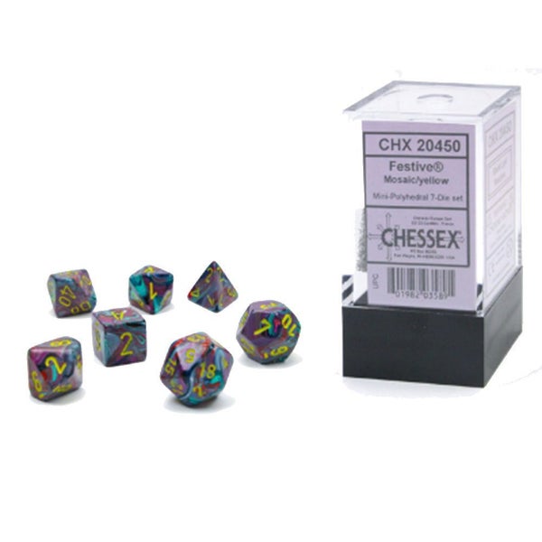 Mini Festive Polyhedral 7-Die Set (Mosaic/Yellow Set) Carousel 1