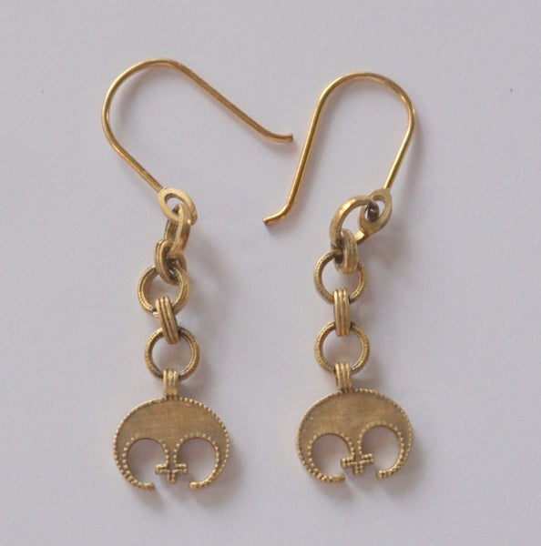 Gold over Sterling Silver Earrings - Lunula Cross - Good Luck & Protection Carousel 1