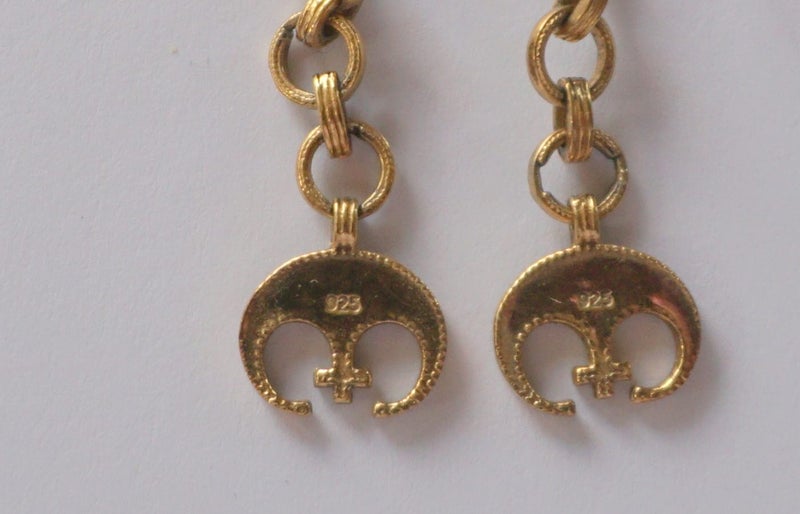Gold over Sterling Silver Earrings - Lunula Cross - Good Luck & Protection Carousel 2