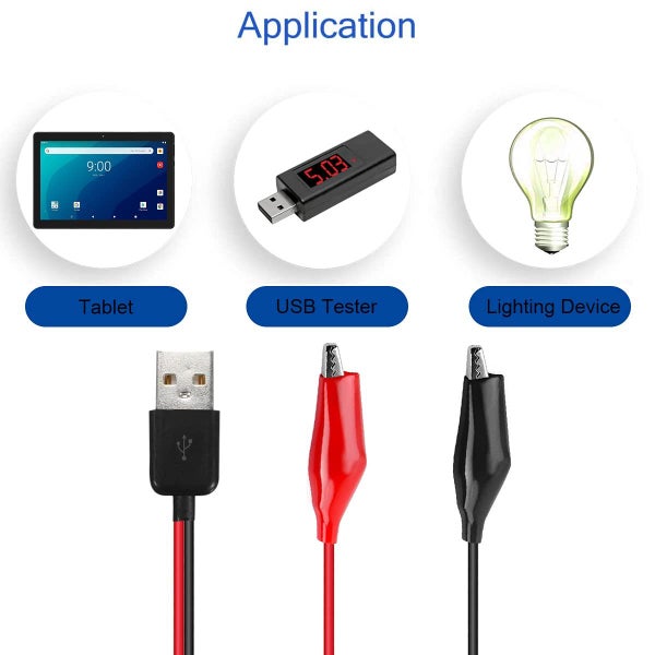 Alligator Clip to USB, Crocodile Clamps to USB Type-A Male Connector Carousel 6