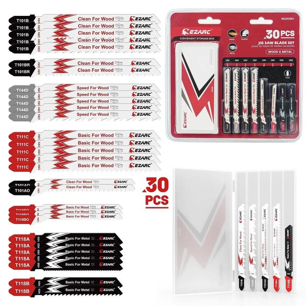 Jigsaw Blades Set 30pcs with Storage Case Assorted T-Shank Carousel 1