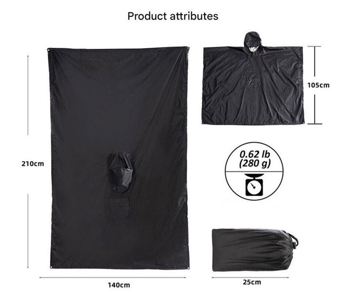 Elosung Blue Outdoor Camping Poncho - Can Be Used As Raincoat Tarp Ground Cover Carousel 2