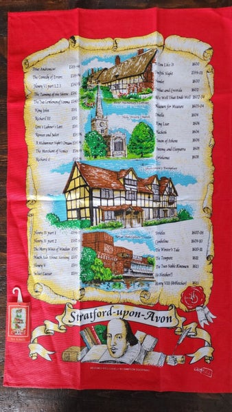 ~" Stratford - Upon - Avon Shakespeare's Birthplace Vintage Cotton Tea Towel "~ Carousel 1