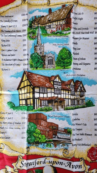 ~" Stratford - Upon - Avon Shakespeare's Birthplace Vintage Cotton Tea Towel "~ Carousel 2