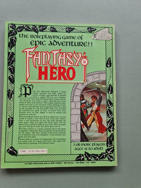 Vintage 1985 Fantasy Hero PB RPG Role Playing Game Book by Steve Peterson Carousel 2