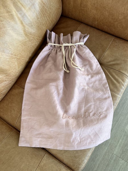 luxurious 100% linen drawstring bag with embroidery ~ NEW Carousel 1