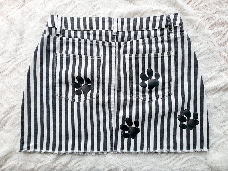Marcellax Upcycled Peeking Cat Stripped Mini Skirt One of a Kind Size 1463617318994817112